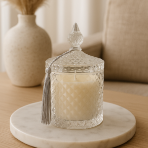 Ароматична свічка Black Vanilla Velvet Noire у фактурному склі з трьома гнотами — тепле світло та затишна атмосфера