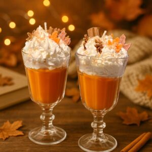Ароматична свіча Pumpkin Spice Latte Velvet Noire у скляному келиху з кремовою текстурою та корицею