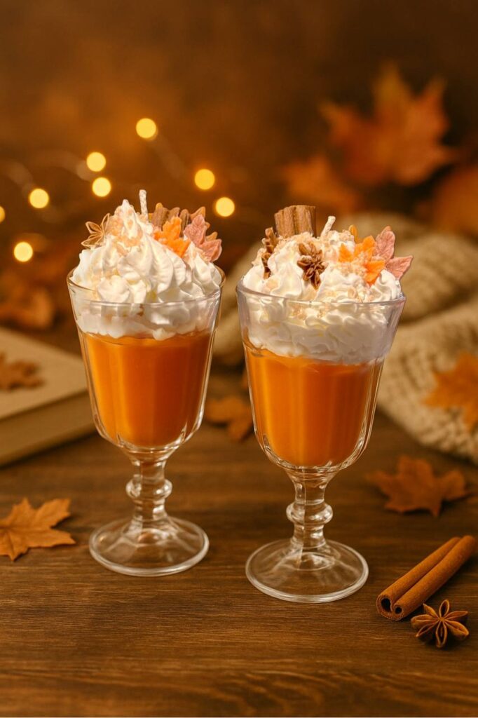Ароматична свіча Pumpkin Spice Latte Velvet Noire у скляному келиху з кремовою текстурою та корицею
