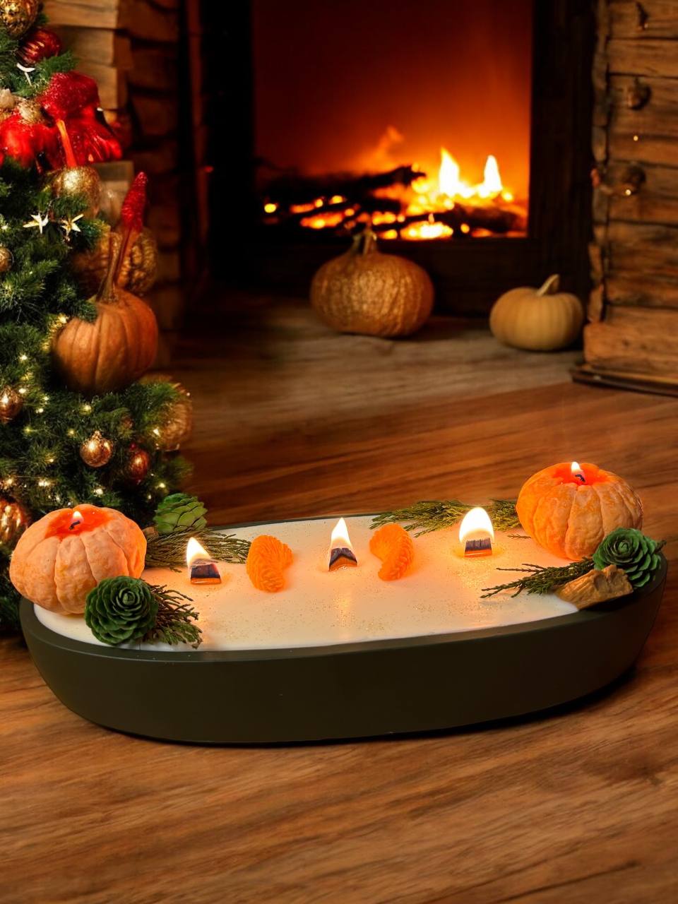 подарункова різдвяна свічка з цитрусовим ароматом і потріскуванням ґнотів