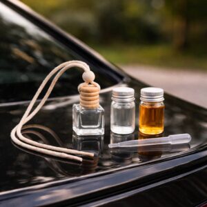 Набір: автомобільний дифузор з двома запасними флаконами аромаолії та піпеткою — «Уд та мигдаль»