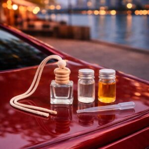 Набір: автомобільний дифузор з двома запасними флаконами аромаолії та піпеткою — «Полуниця з вершками»