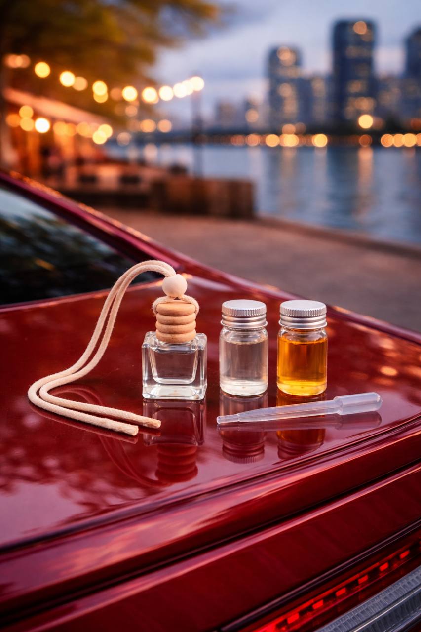 Набір: автомобільний дифузор з двома запасними флаконами аромаолії та піпеткою — «Полуниця з вершками»