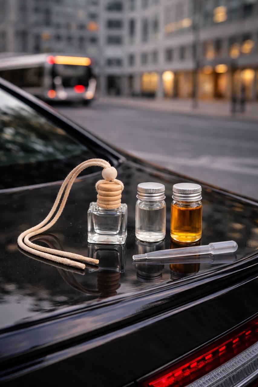 Набір: автомобільний дифузор з двома запасними флаконами аромаолії та піпеткою — «Бузок»