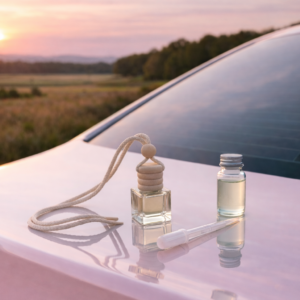 Набір: автомобільний дифузор з запасним флаконом аромаолії та піпеткою — "Пелюстки троянди"