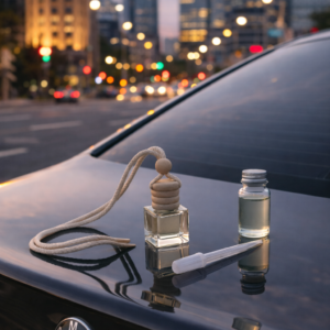 Набір: автомобільний дифузор з запасним флаконом аромаолії та піпеткою — "Уд та мигдаль"