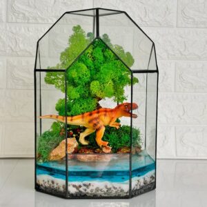 Декоративний флораріум з динозавром і стабілізованим мохом