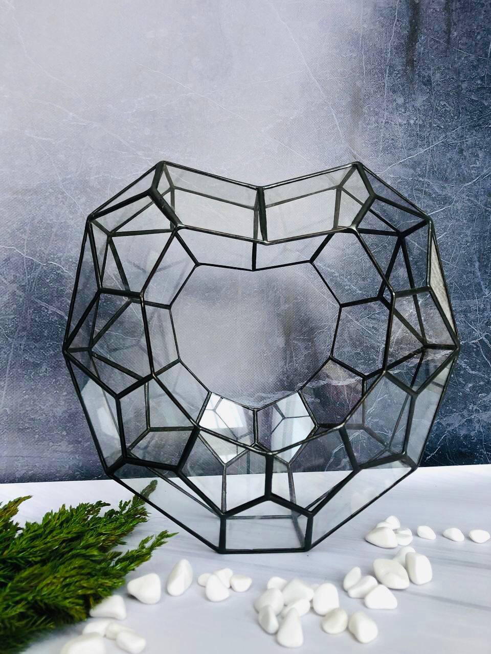 Флораріум у формі серця з прозорого скла ручної роботи