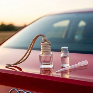 Набір: автомобільний дифузор з запасним флаконом аромаолії та піпеткою — "Полуниця з вершками"