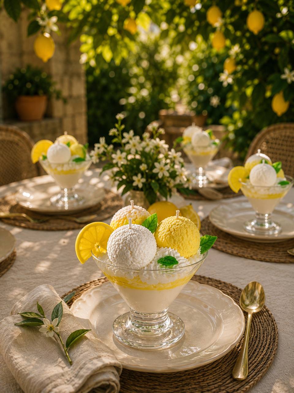 Ароматична свічка Lemon Curd у креманці на святковому літньому столі