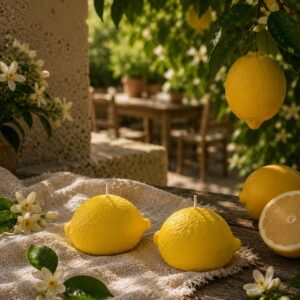 Ароматичні свічки Lemon із соєво-кокосового воску в саду серед лимонів