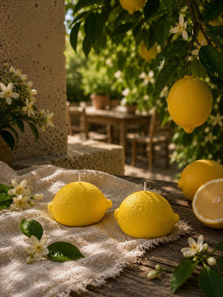 Ароматичні свічки Lemon із соєво-кокосового воску в саду серед лимонів